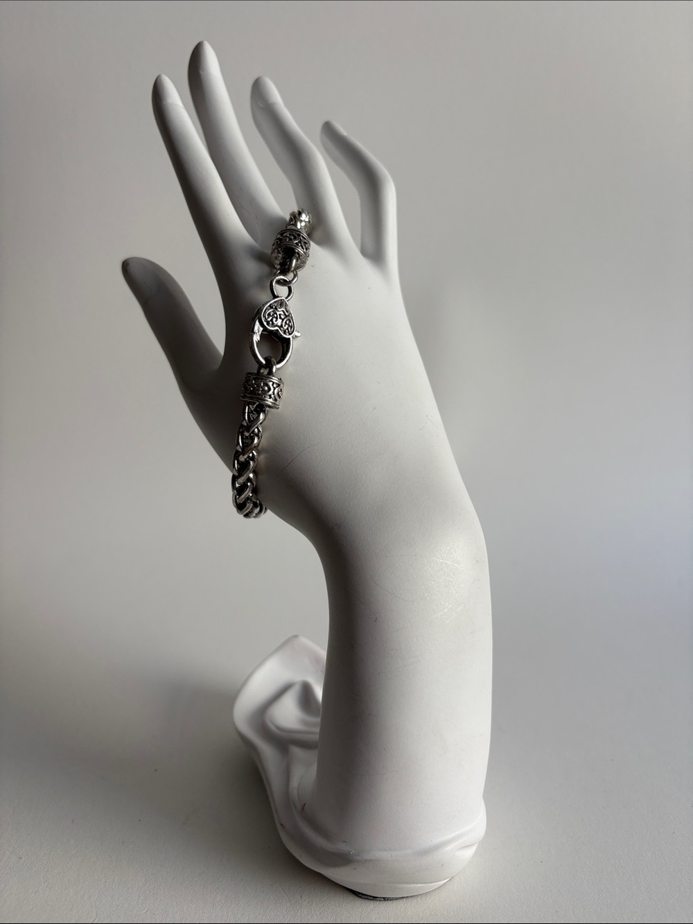 Silver Cable Chain Bracelet with Heart Clasp Women Jewelry
